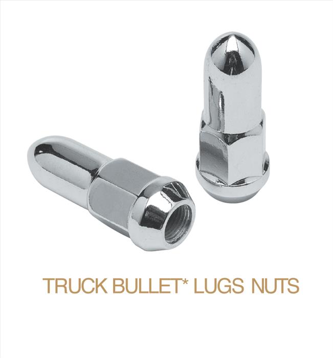 Truck Bullet Lug Nuts - 13/16 Inch Hex, 2.75 Inch Tall Chrome Plated